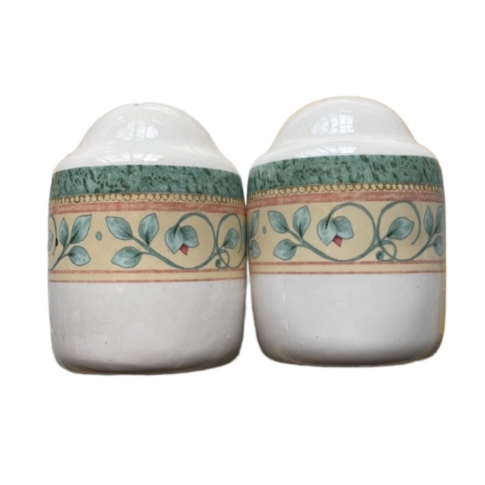 Pfaltzgraff French Quarter Stoneware Salt and Pepper Shakers Floral Yellow Green